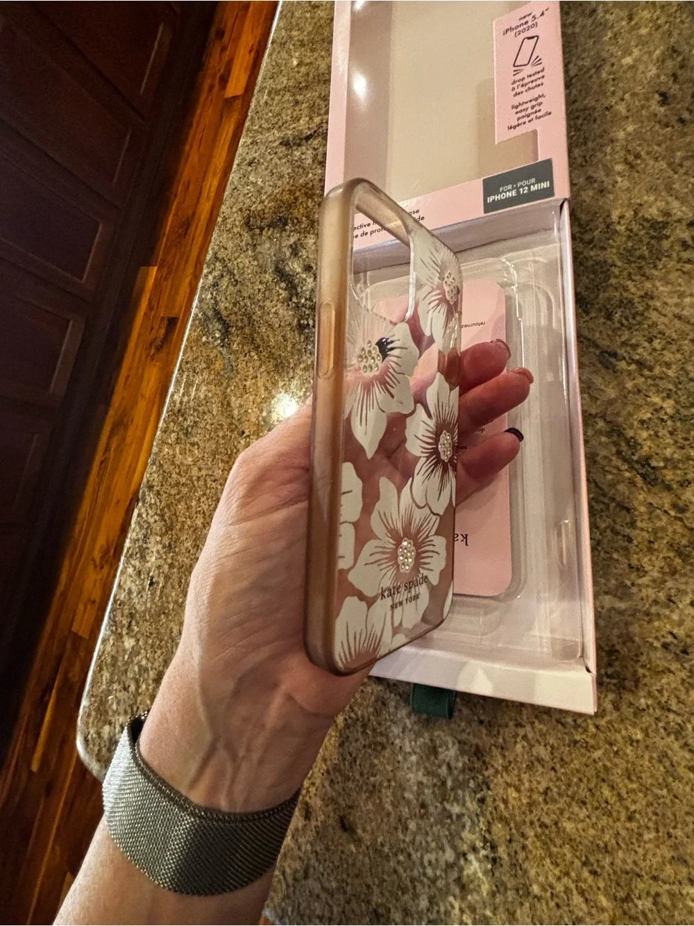 kate spade Pink Floral Hard Shell iPhone 12 Mini Case with White Flowers
